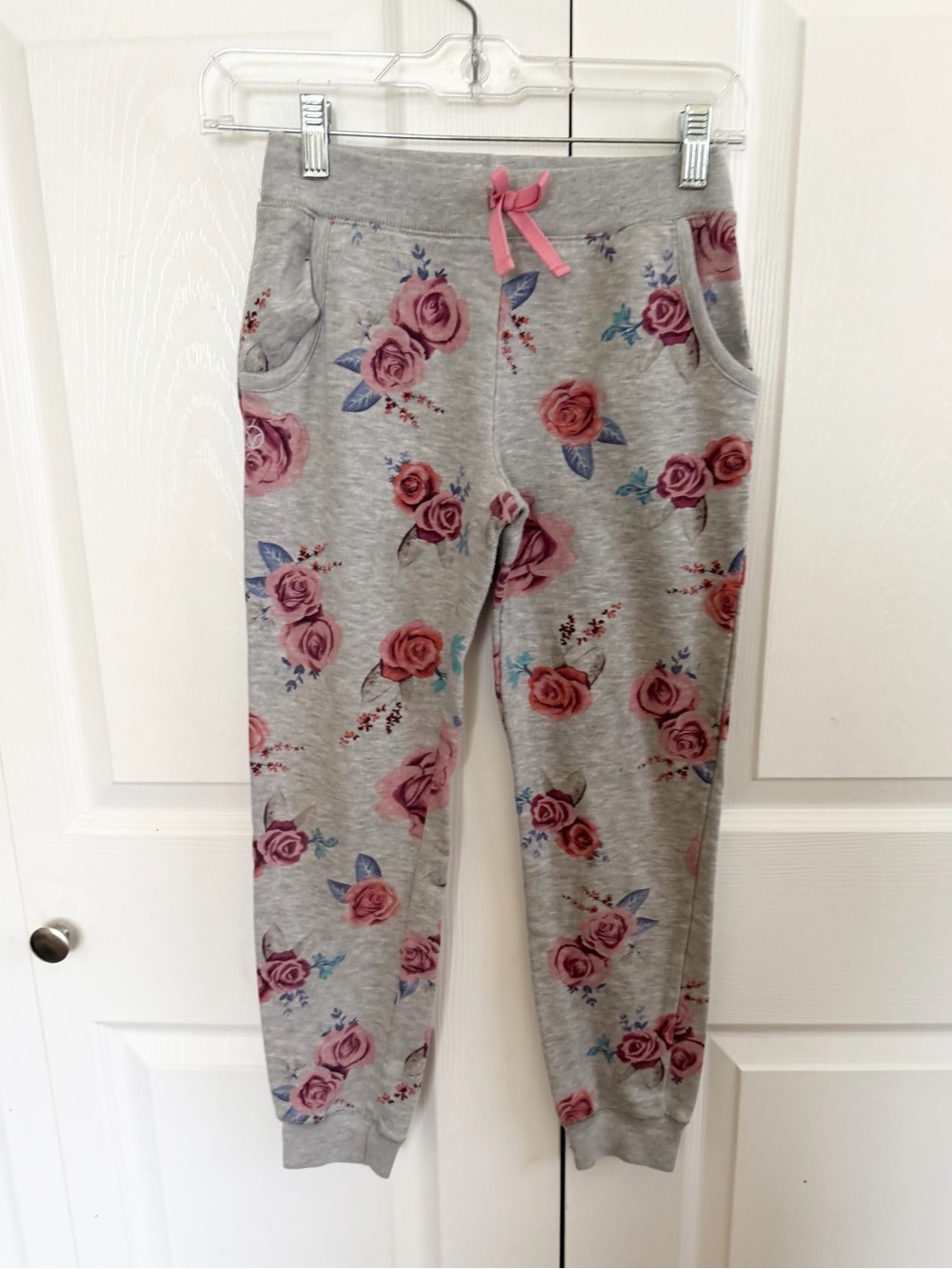 5 for $25! Vigoss Gray Floral Jogger Pants with Pink Accents